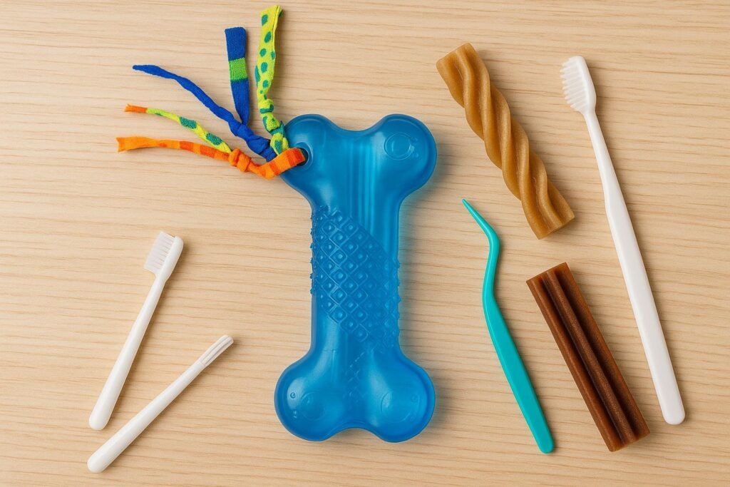 Petstages Orka Mini Bone Chew Toy, durable small blue rubber bone with rope ends, designed for safe chewing and dental health