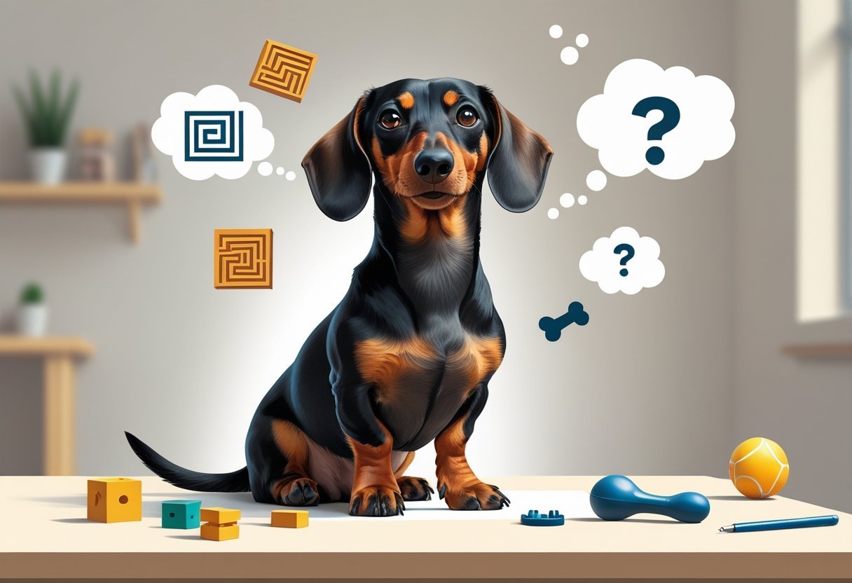 Happy and energetic Dachshund try to learn things