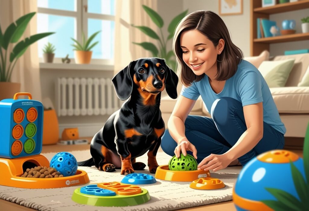 Dachshund try to learn new things from his owner