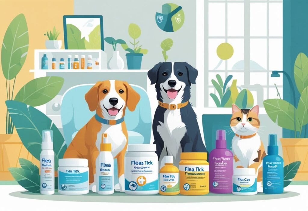BudgetPetCare supplies and happy pets sitting near by