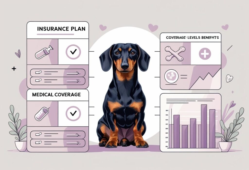 Dachshund sitting calmly and comparison of different insurance plans