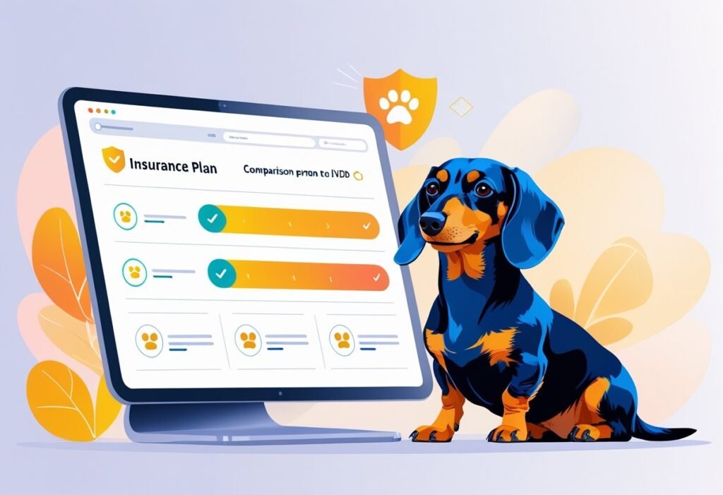 Happy dachshund with healthy insurance plan