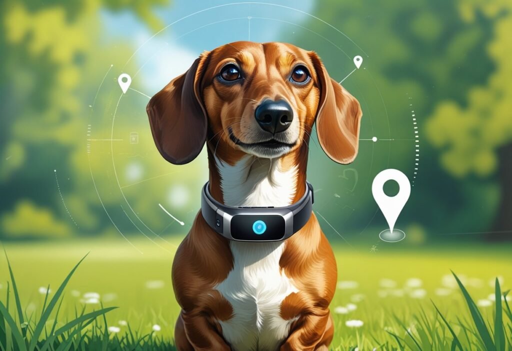 Happy dachshund wear tractive collar