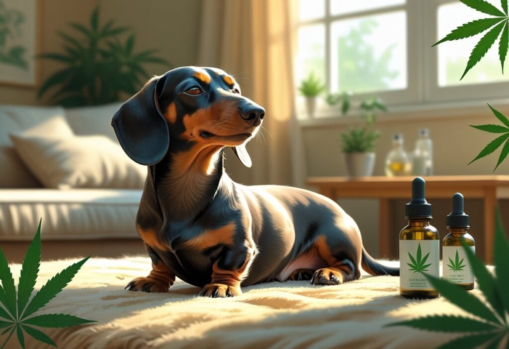 Happy and calm dachshund after CBD 