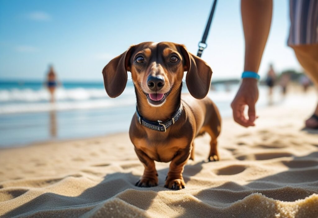 Dachshund beach walk for gentle, joint-safe exercise