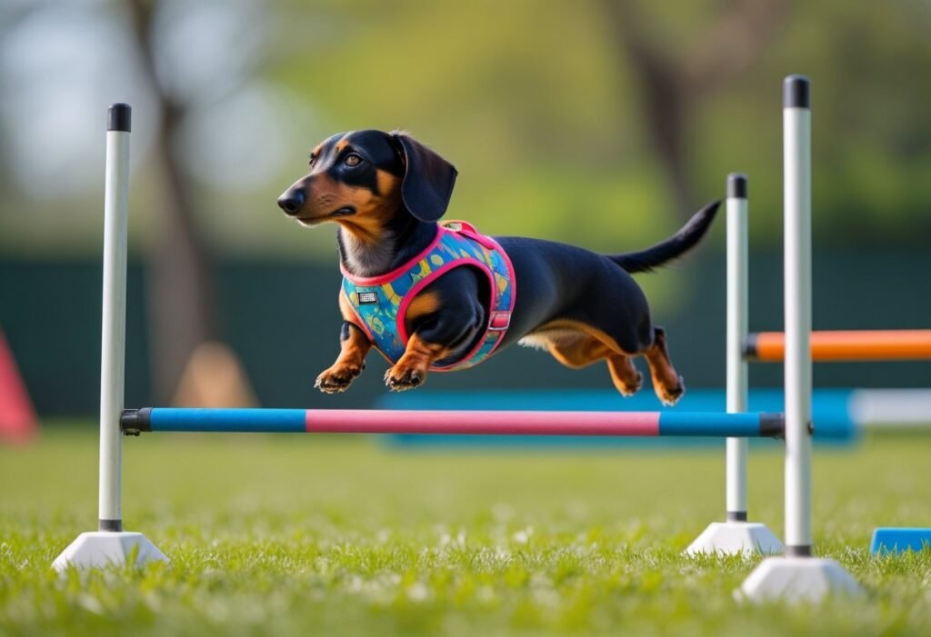 Dachshund agility exercise with a safe, low-impact jump