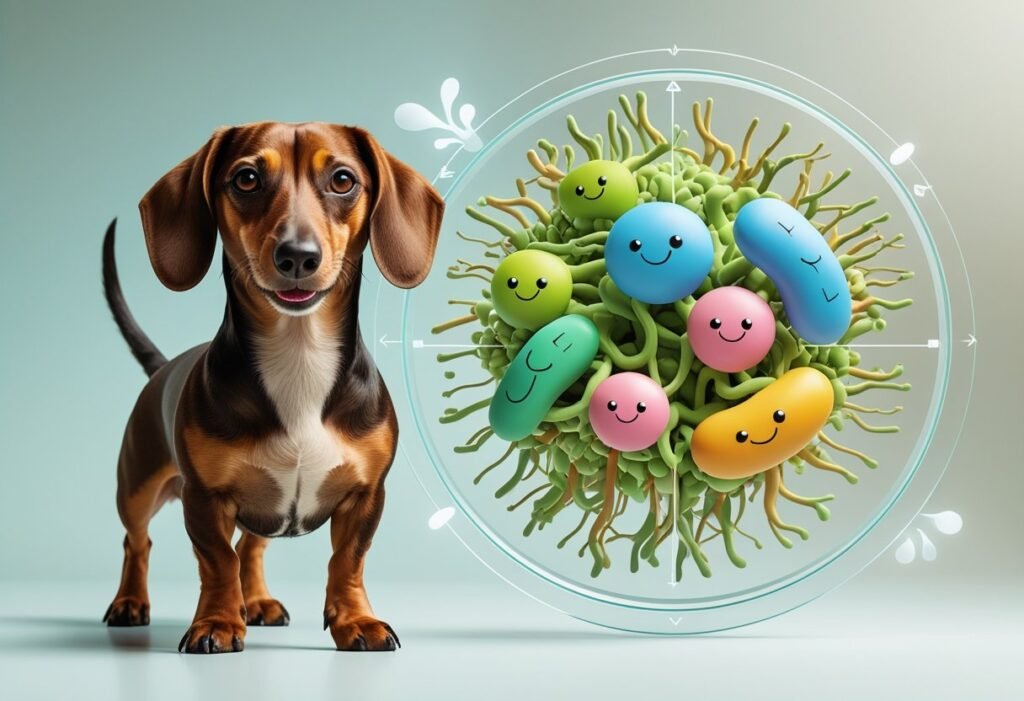 Dachshund standing while some virus in the circle