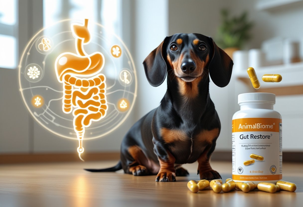 AnimalBiome guts restore and dachshund also standing there