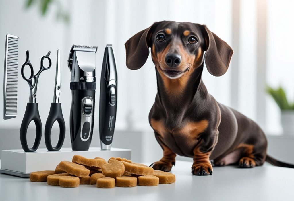 Confident Dachshund with freshly trimmed nails indoors
