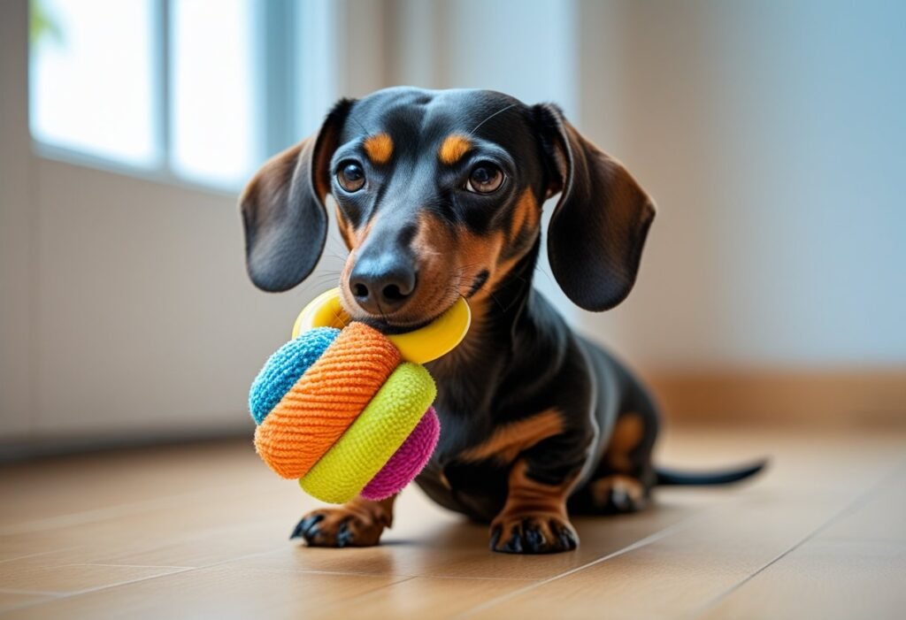Dachshund chewing toy as a healthy outlet for nipping