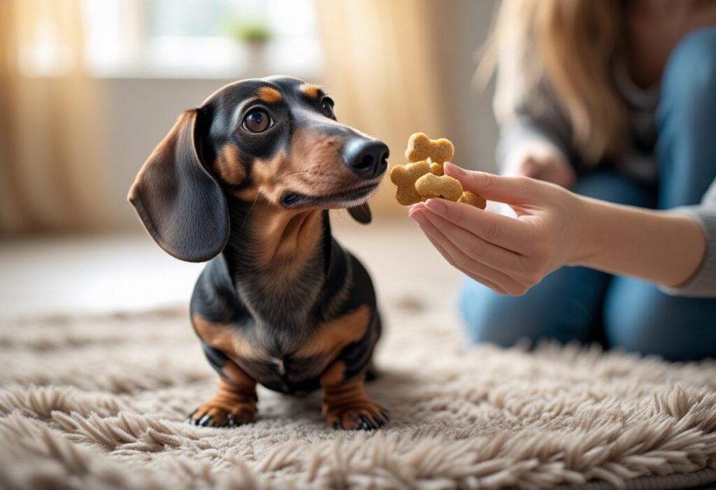 Training session to reduce Dachshund nipping using treats