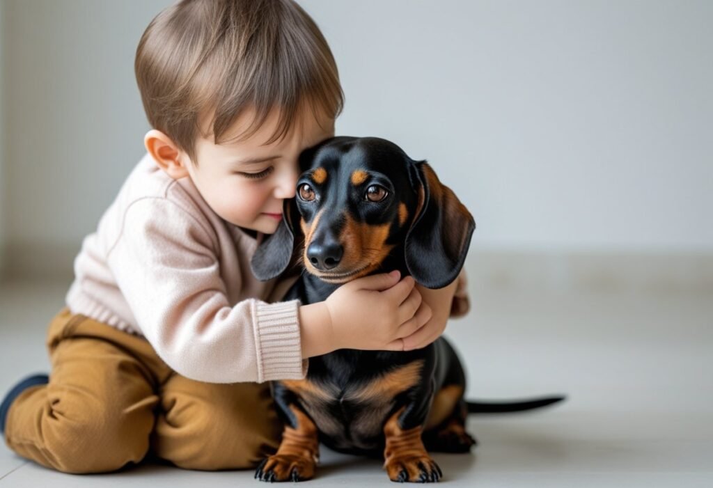 Child triggering Dachshund nipping by hugging too tightly