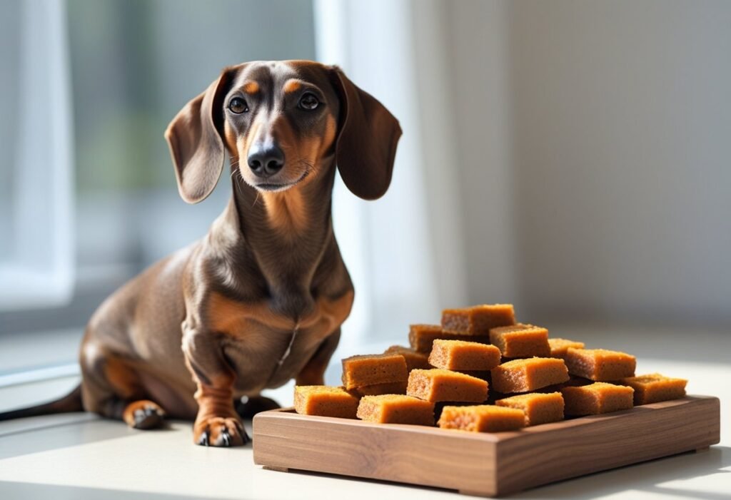 Frozen yogurt DIY dachshund treats in silicone molds on kitchen counter