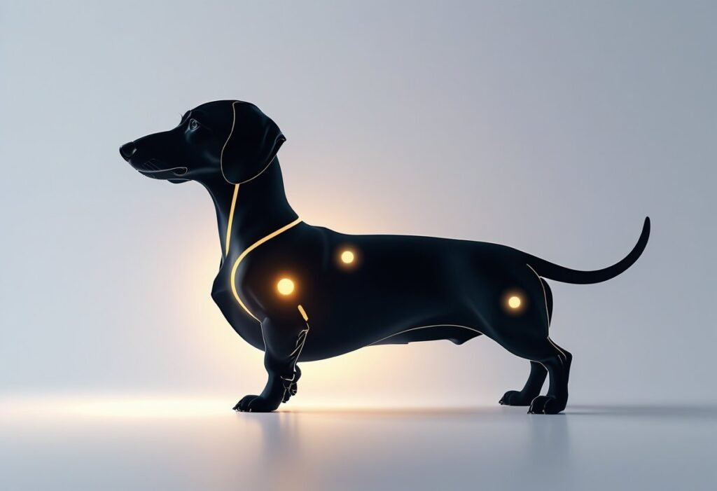 Simple diagram highlighting Dachshund anal glands positions on a dog silhouette.