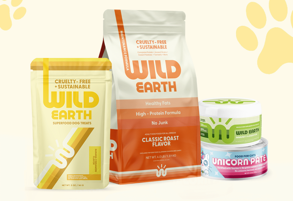 Wild Earth dog food bag and kibble for Dachshunds, plant-based formula for healthy digestion and skin support.