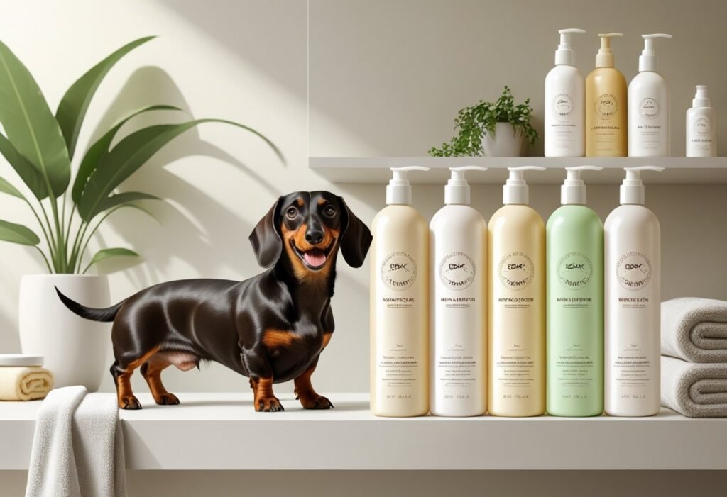 Pride and Groom Dog Shampoo Review for Dachshunds, showing proper coat care and grooming for smooth, long-haired, and wire-haired Dachshunds.