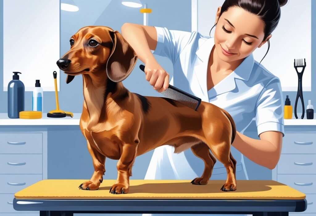 Owner using the best grooming tools for dachshunds at home