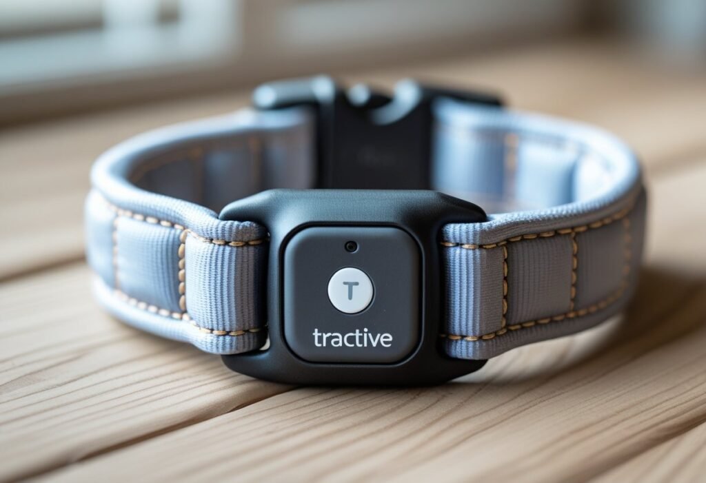 Tractive GPS Tracker Review For Dachshund - attached to Dachshund collar close-up.