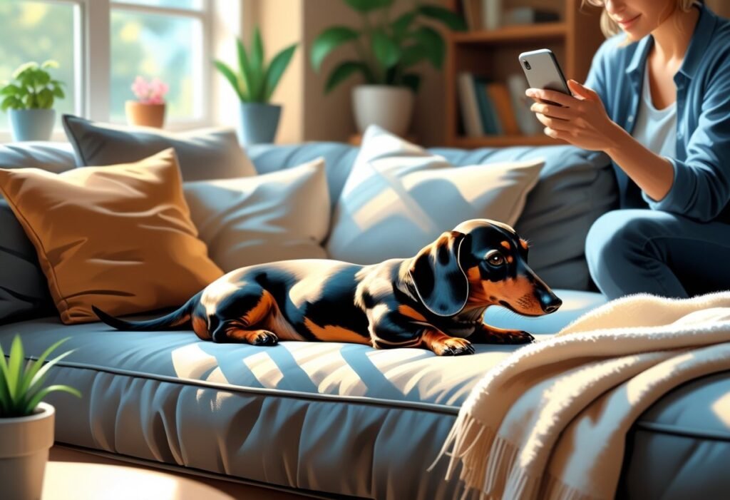 Owner viewing Dachshund’s Tractive health and activity data.