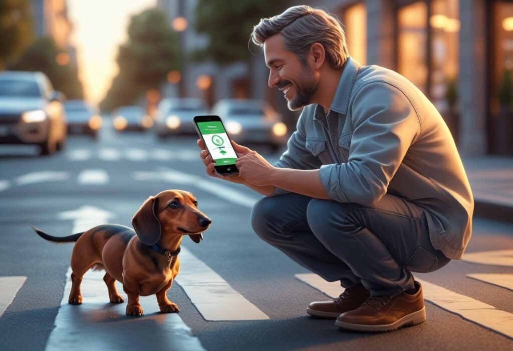 Owner locating lost Dachshund using Tractive GPS Tracker.