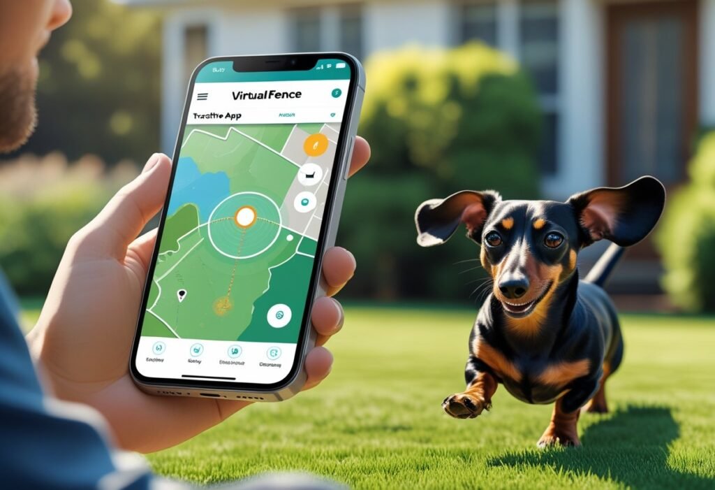 Owner creating Virtual Fence for Dachshund on Tractive GPS app.